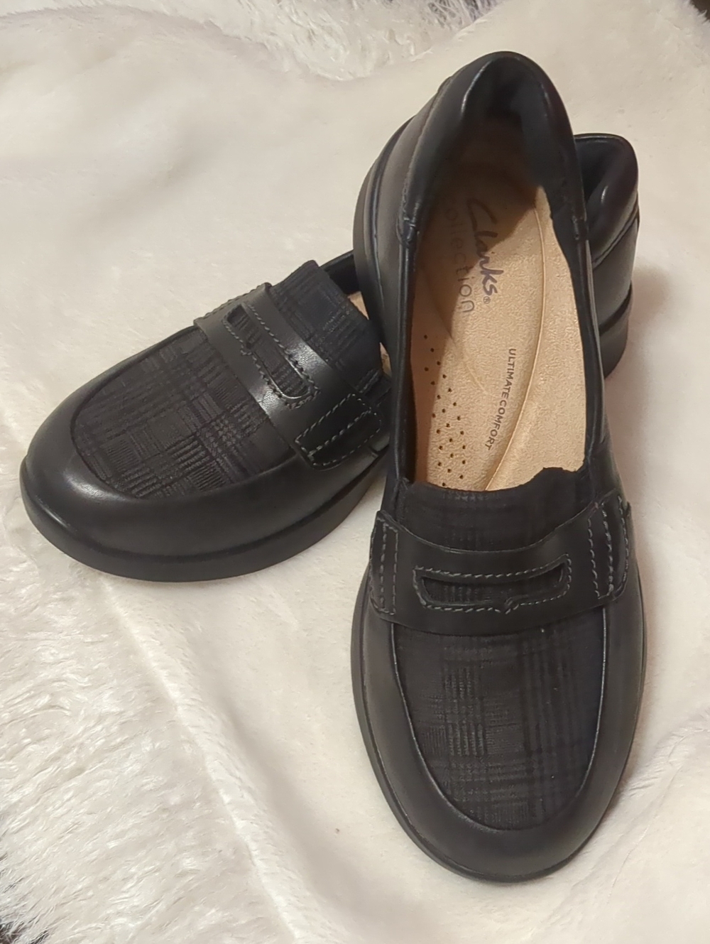 Clarks Collection Ellowyn Penny Loafers Black Plaid Size 7.5 W New